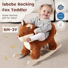Labebe fox rocking horse with adjustable safety harness grows with baby.
