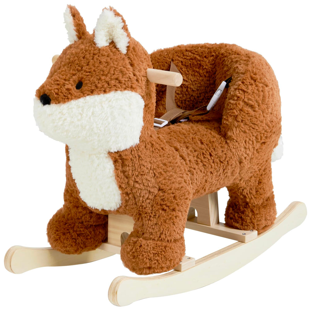 Labebe fox rocking horse seat with integrated backrest for a snug ride.