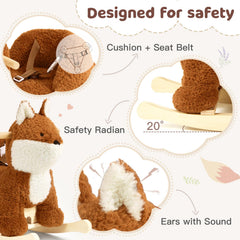 Labebe fox rocking horse uses soft plush material for gentle skin contact.