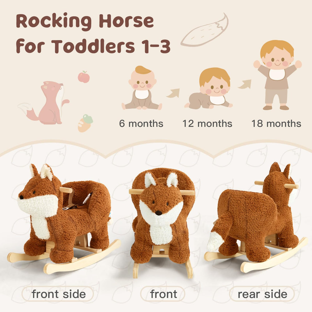Labebe fox rocking horse wood frame provides sturdy support for little ones.