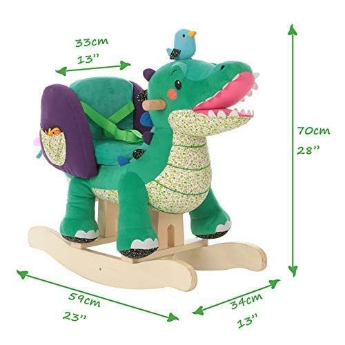 Labebe green crocodile rocker fabric detail showcases floral design and durable stitching.