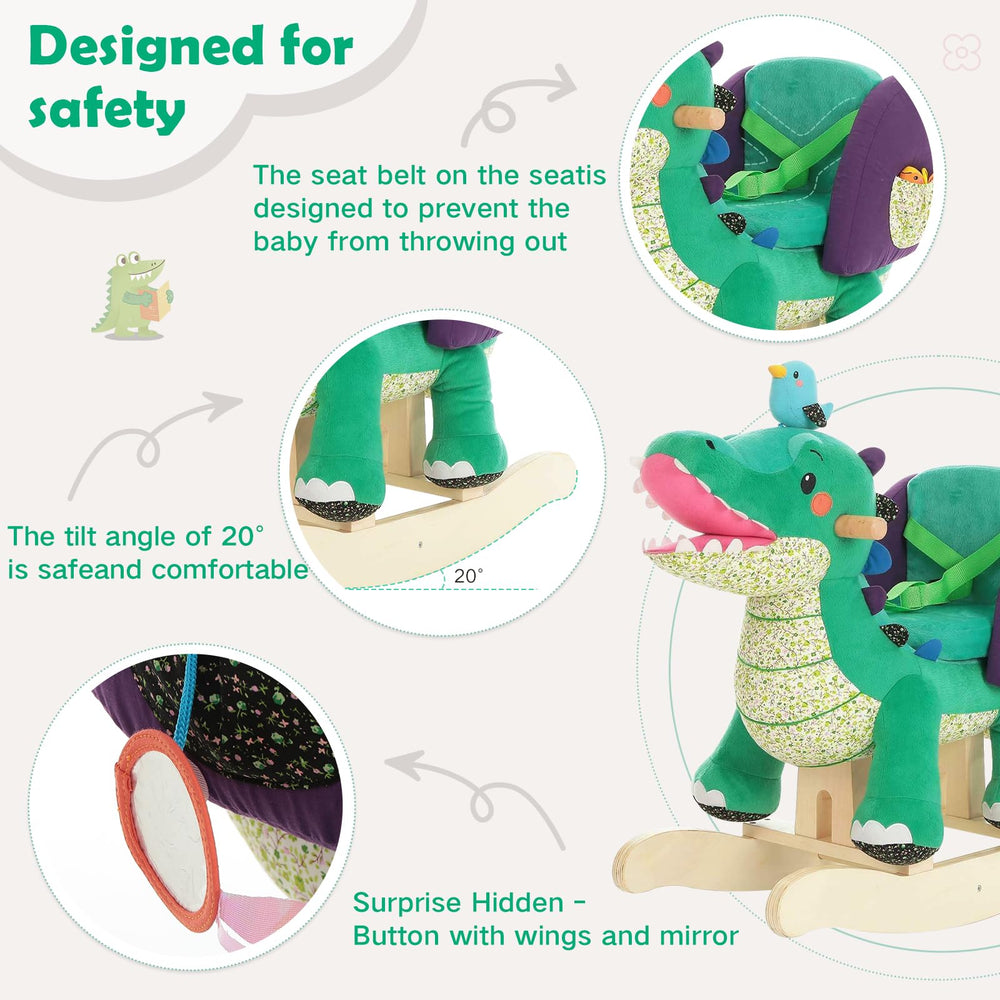Labebe green crocodile rocker hidden pockets add playful surprises.