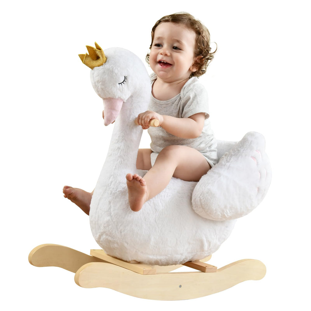 Labebe Kids Rocking Horse White Swan front view for gentle play and imagination