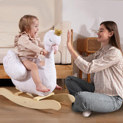 Labebe Kids Rocking Horse White Swan plush fabric close-up conveys soft, cozy rides