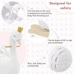 Labebe Kids Rocking Horse White Swan safety-rails shot emphasizes rounded rails for kid safety