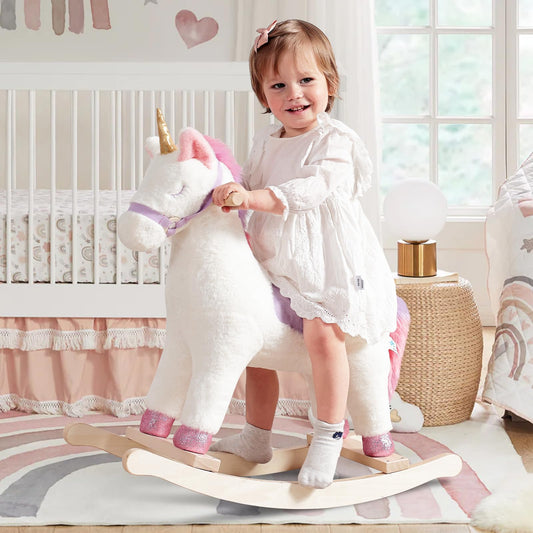 Labebe toddler unicorn rocker with plush purple seat for safe play