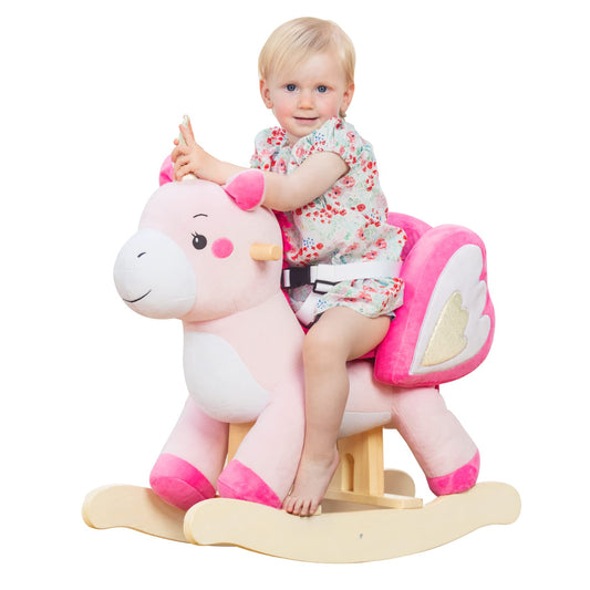 Labebe unicorn rocker front view in pink for imaginative play