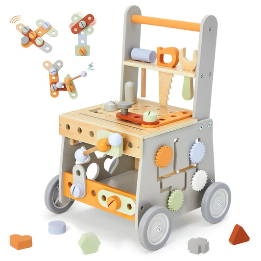 Labebe wooden baby walker in front view supports early steps safely.