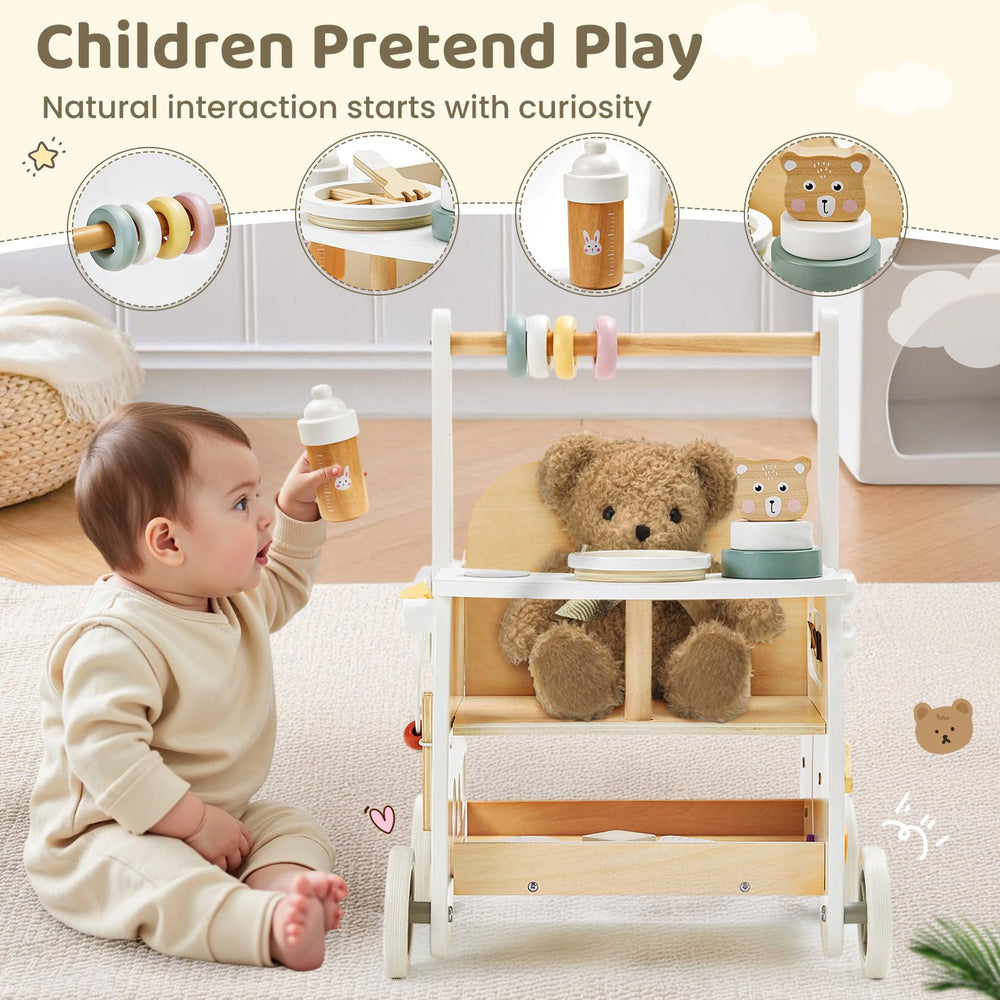 Labebe wooden walker in standing practice mode for toddler balance