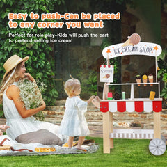 labebe wooden ice cream cart side view demonstrates compact storage for accessories