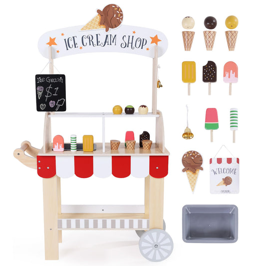 labebe wooden ice cream cart top view shows durable craftsmanship for imaginative play