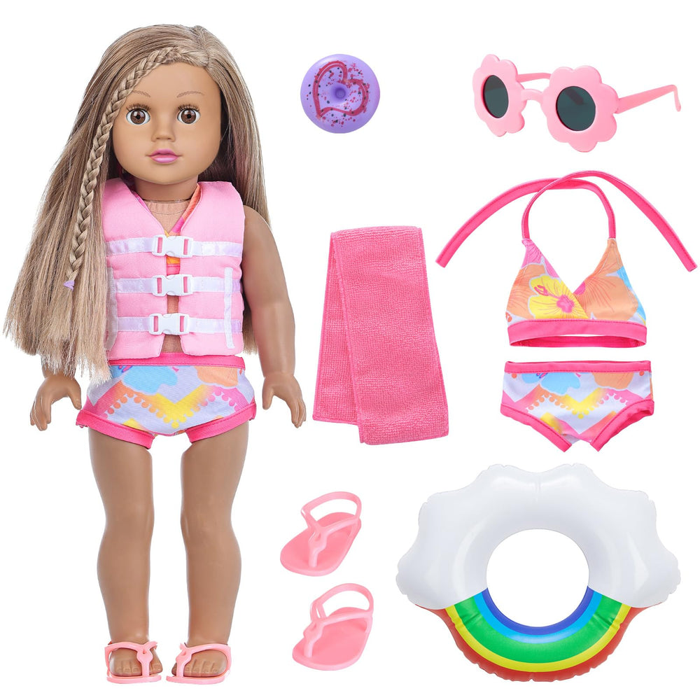 Labooboo 18-inch doll swimwear set enhances pretend play and styling fun.