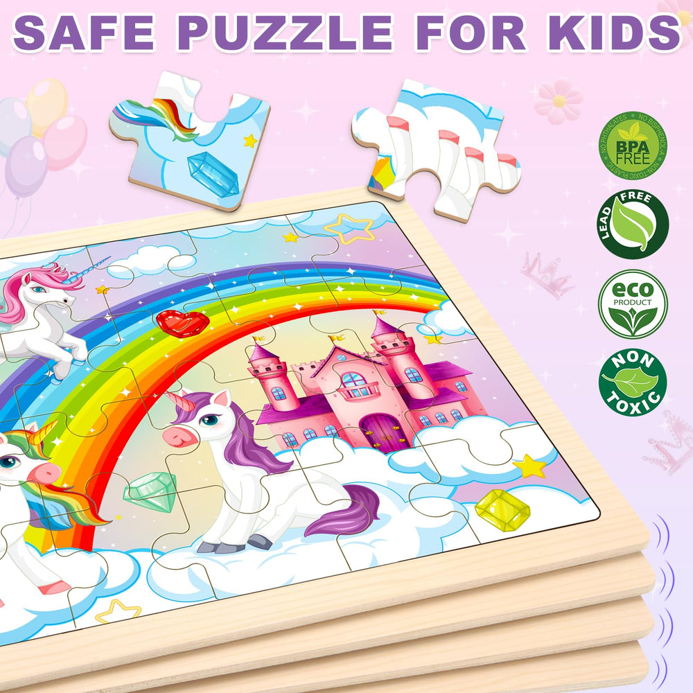 LACCHOUFEE 24-piece princess wooden puzzles for developing hand-eye coordination.