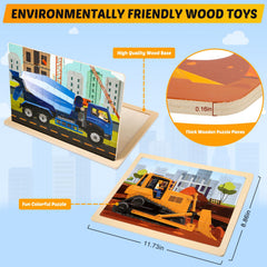 LACCHOUFEE cement truck wooden vehicle puzzle supports early problem-solving