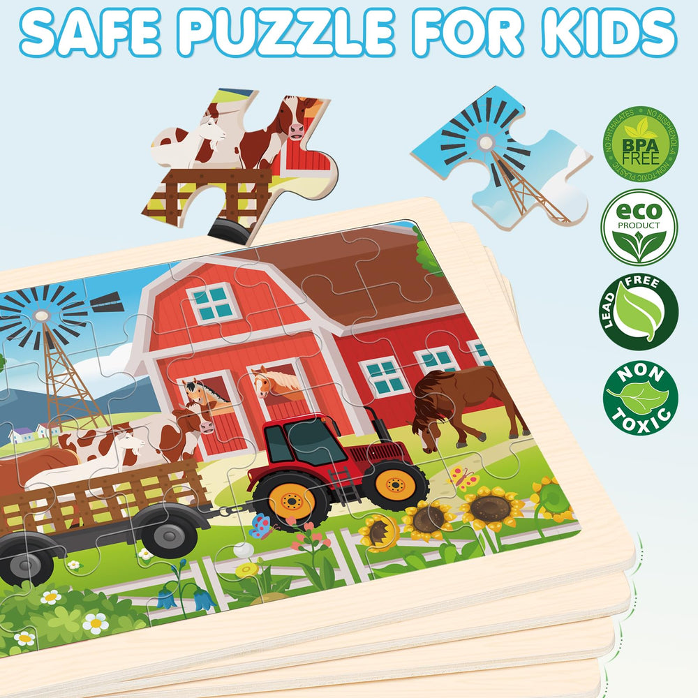LACCHOUFEE wooden farm puzzles 24 pcs enhances shape recognition and concentration
