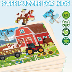 LACCHOUFEE wooden farm puzzles 24 pcs enhances shape recognition and concentration