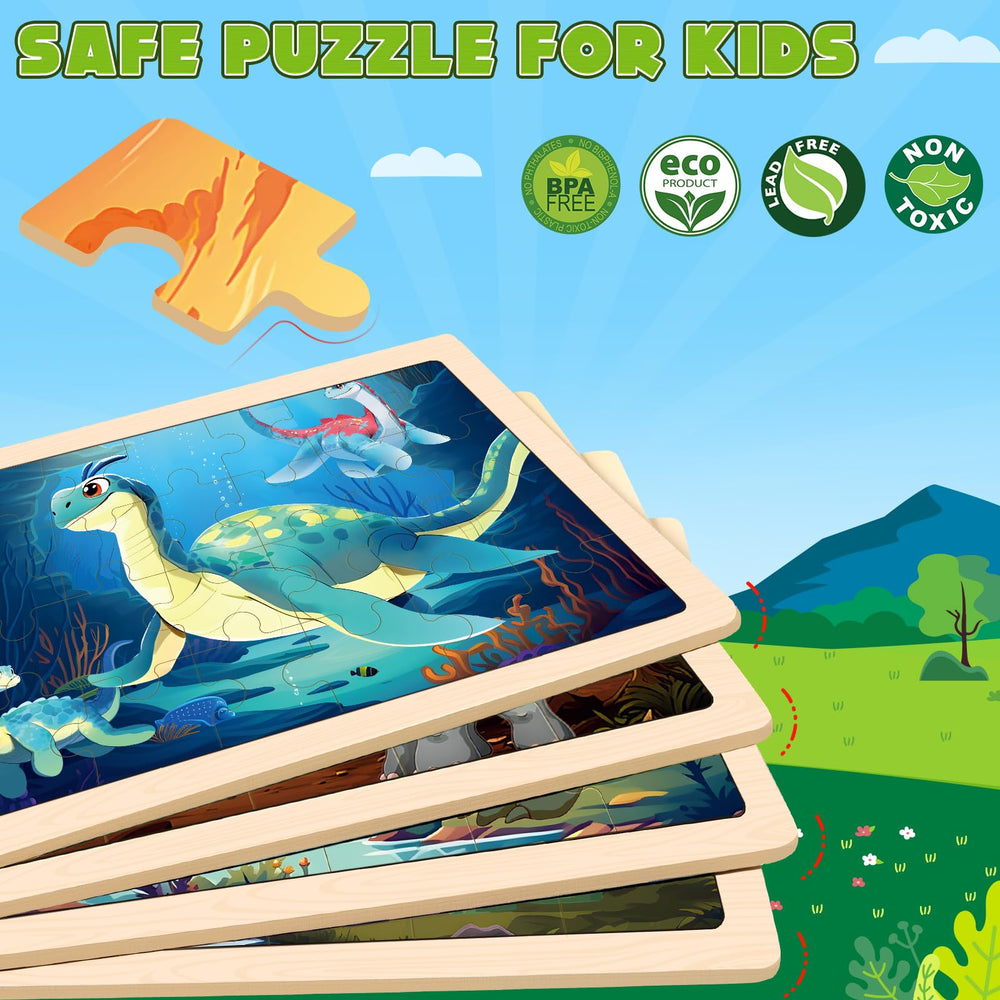 LACCHOUFEE dinosaur puzzle board with smooth edges promotes safe, engaging play during learning time.