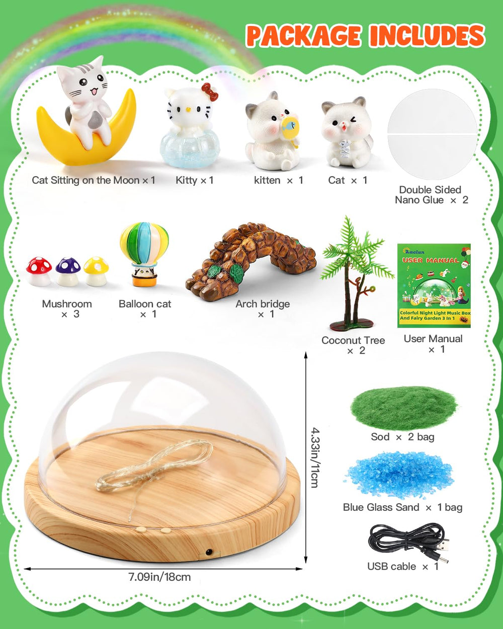 Laclun kitten night light DIY kit with USB and battery options