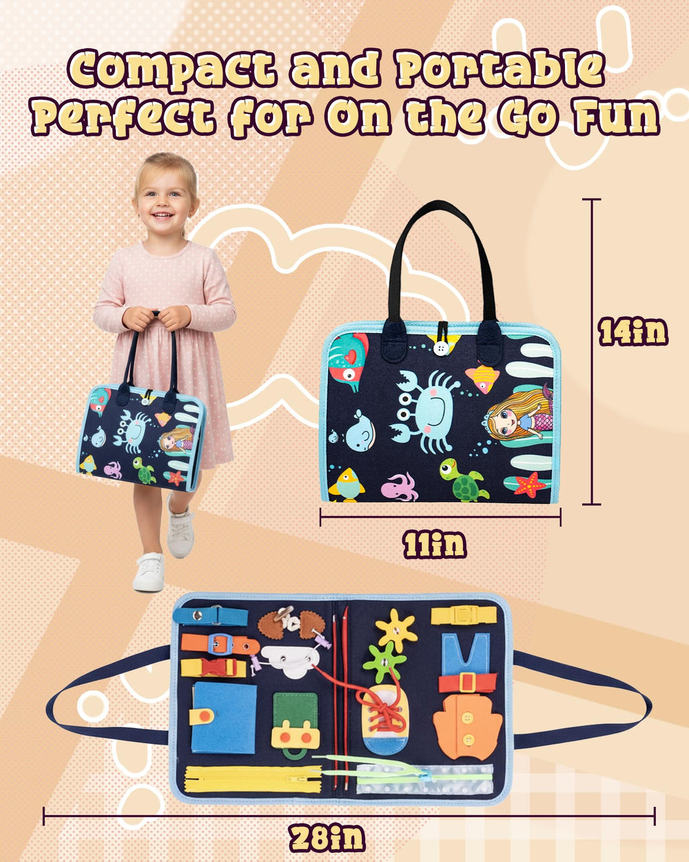 LADFAR Busy Board made of soft felt for safe toddler play