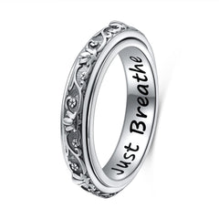 Ladytree spinner ring with lotus and Just Breathe for mindful breathing