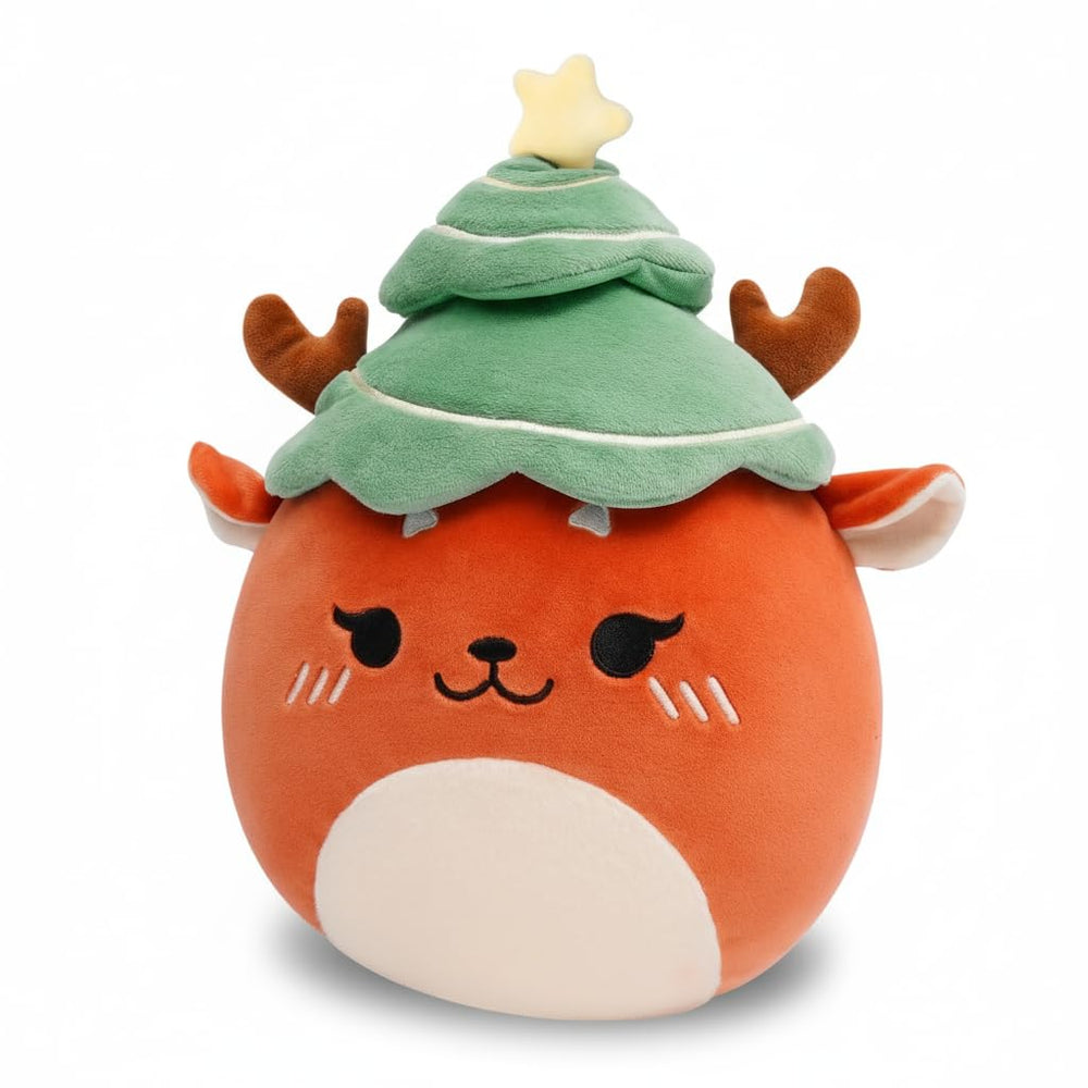 LAIDFUN Reindeer Merry plush close-up shows embroidered face with rosy cheeks—perfect holiday gift.