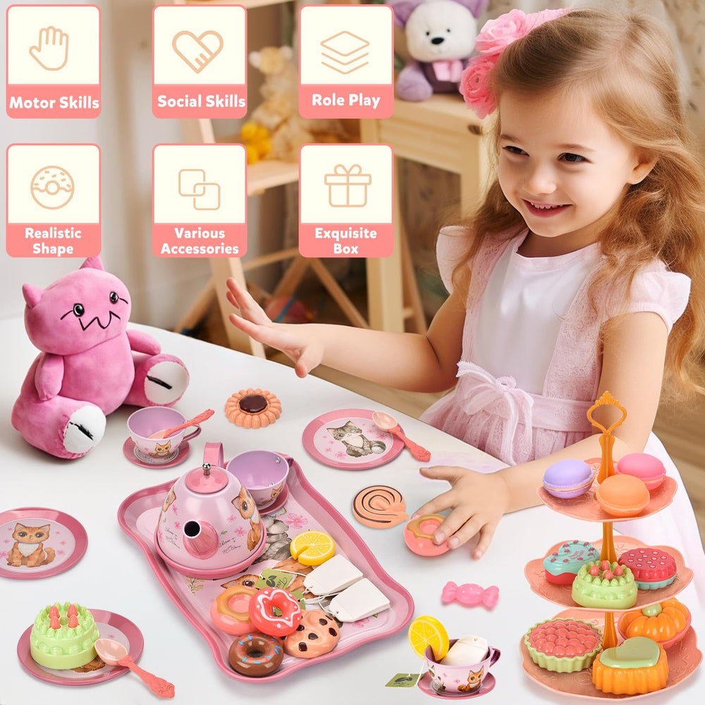 Lajeje Cat Tea Set dessert tower and BPA-free treats in view