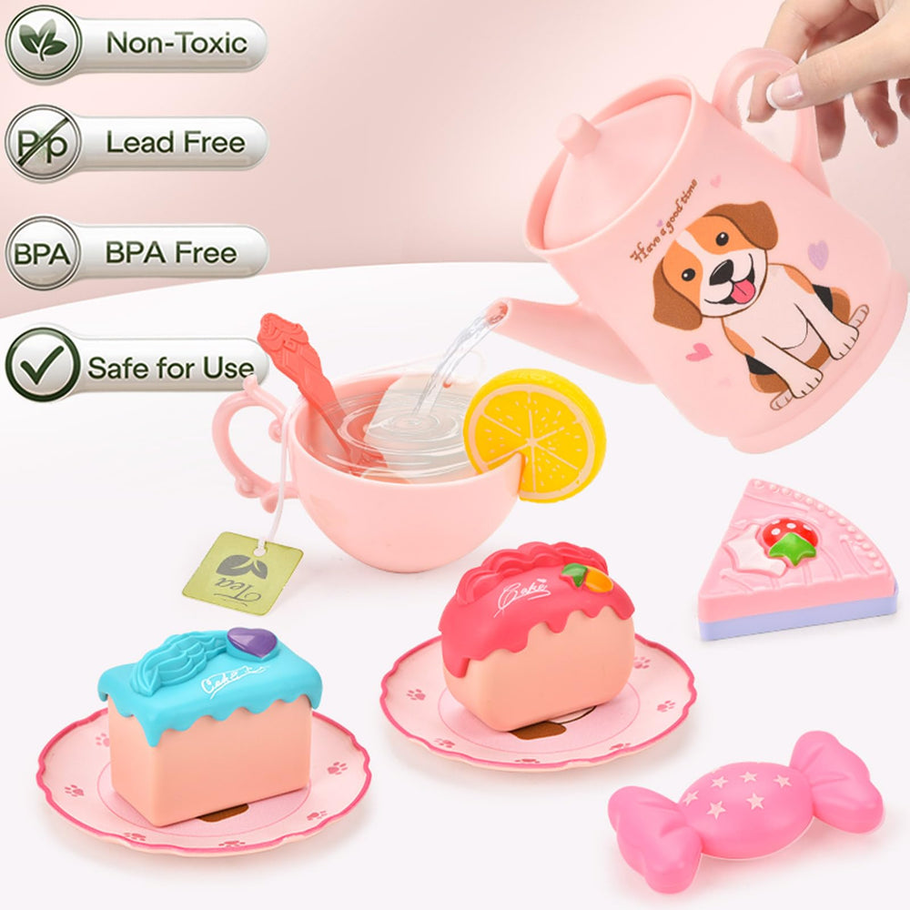 Lajeje Puppy tea set carrying case keeps all 46 pieces neatly stored