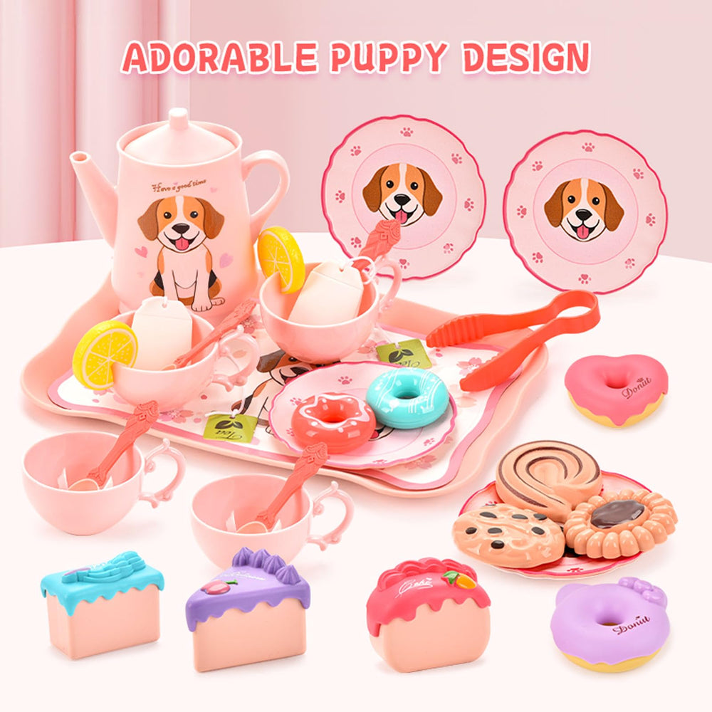 Lajeje Puppy tray helps organize pieces during pretend tea parties