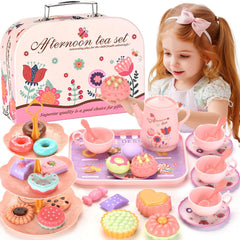 Lajeje tea set teapot for pretend play with floral design