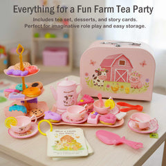 Lajeje Toddler Farm Tea Set tray helps organized pretend tea parties