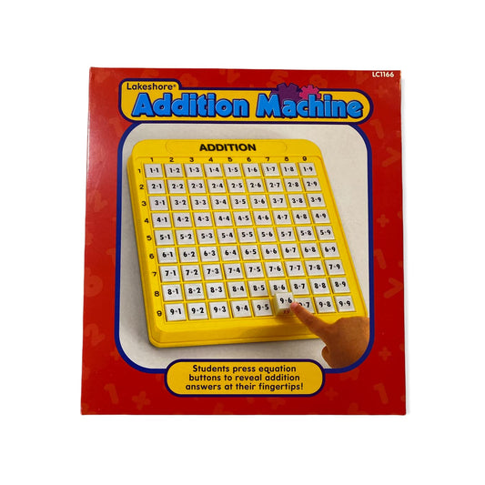 Lakeshore Addition Machine Electronic Adapter shows a durable plastic frame for long-lasting classroom use.