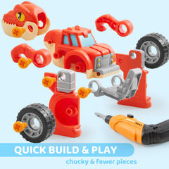 Lalalark Dino trucks drill action image showing drive and screw-removal.