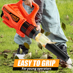 lalalark Mighty Force leaf blower side grip showing ergonomic handle for toddlers