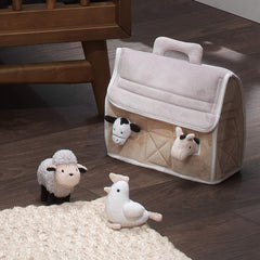 Lambs and Ivy cow plush close-up ideal for storytelling sessions.