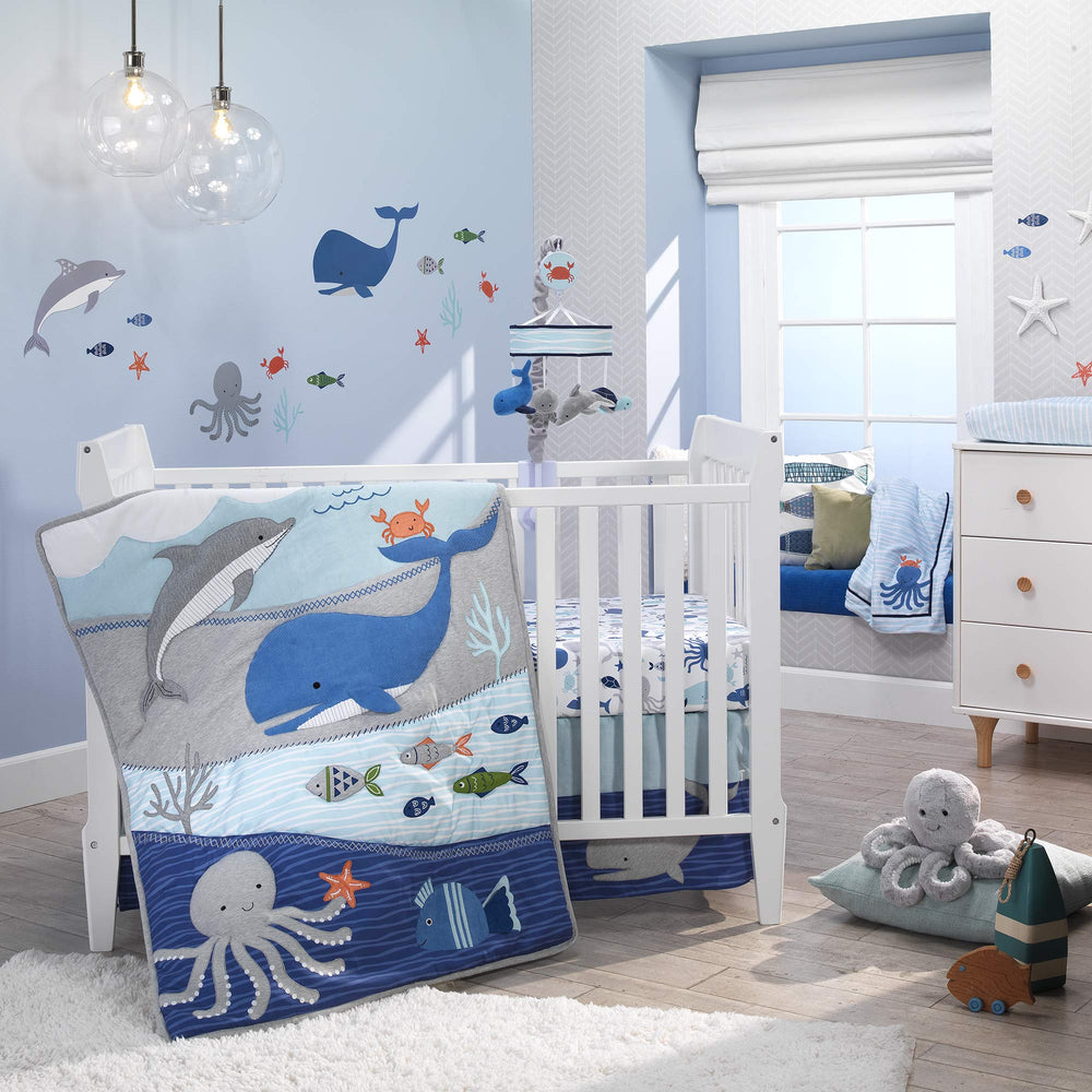 Coordinating with Ocean Blue Bedding to create a cohesive nursery look.