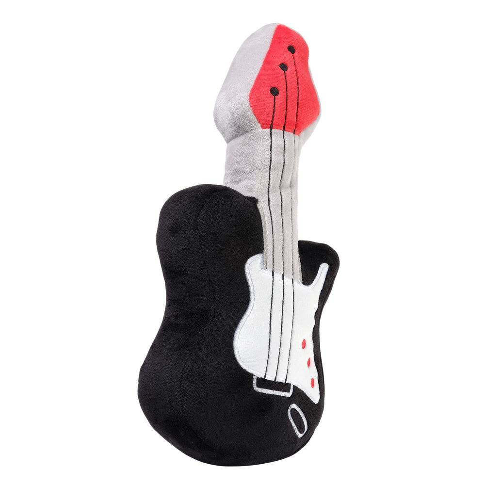 Lambs & Ivy Rock Star plush guitar toy side view, cozy velour fabric.