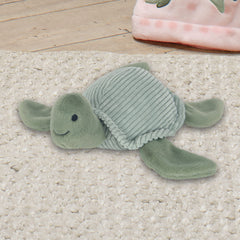 Shelly turtle plush features an embroidered baby friendly face