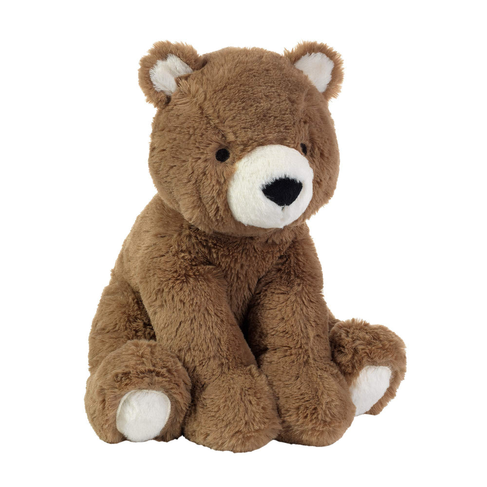 Lambs & Ivy Sierra Sky Brown plush bear with embroidered eyes for baby safety