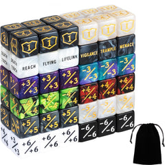 LAMJAM 72-piece dice counters set with MTG-ready design and velvet pouch for easy transport.