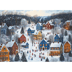 Lamplig Christmas puzzle: snowy village scene for family bonding and cozy evenings.