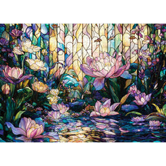 Lamplig 1000-piece puzzle stained glass lotus close-up for immersive assembly