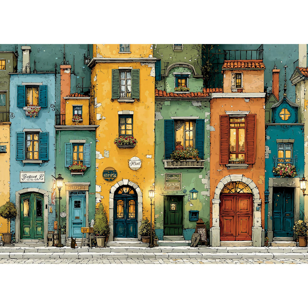 Lamplig fall italy town street puzzle — calming, immersive evening activity.