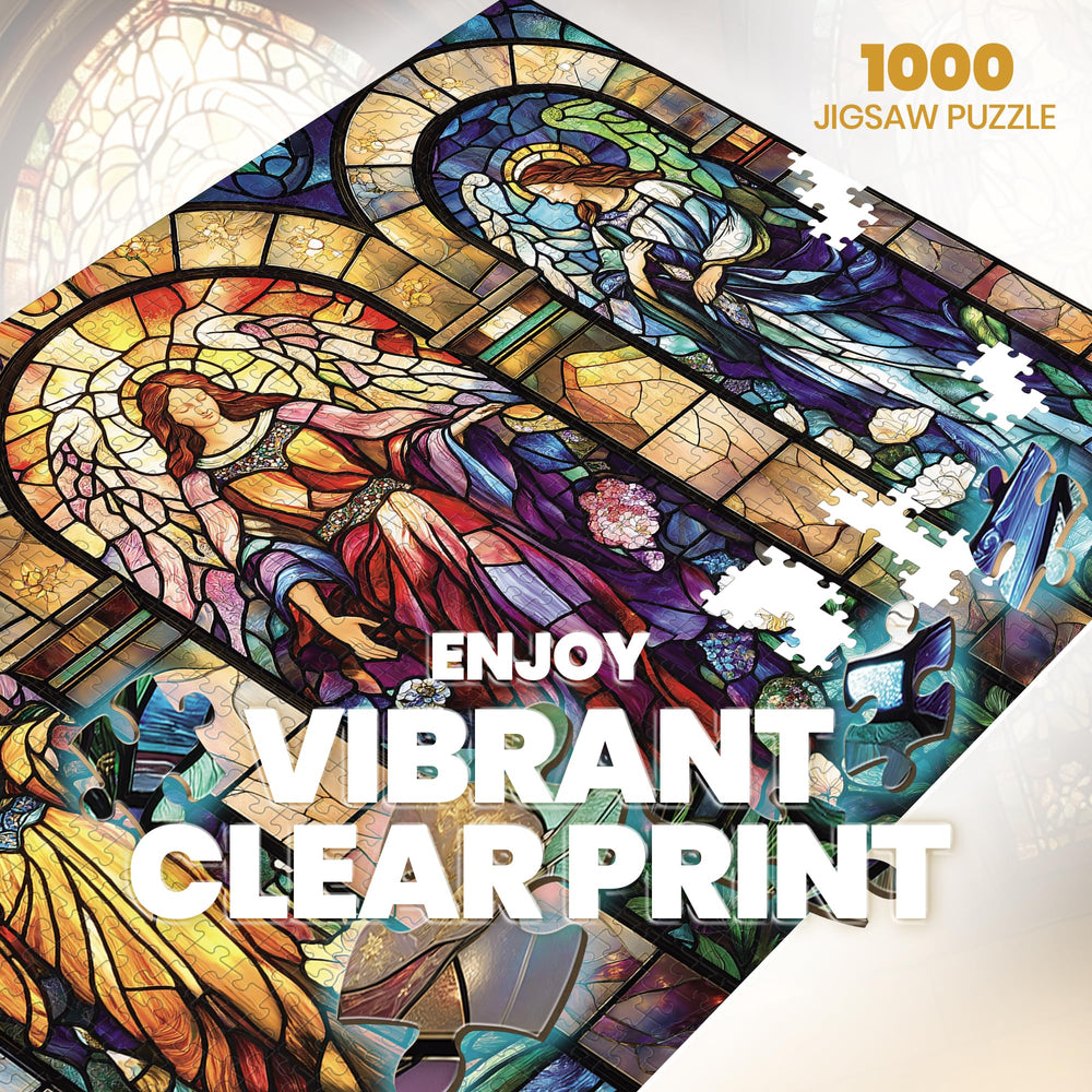 Lamplig stained glass puzzle Jesus motif promotes focus during quiet evenings