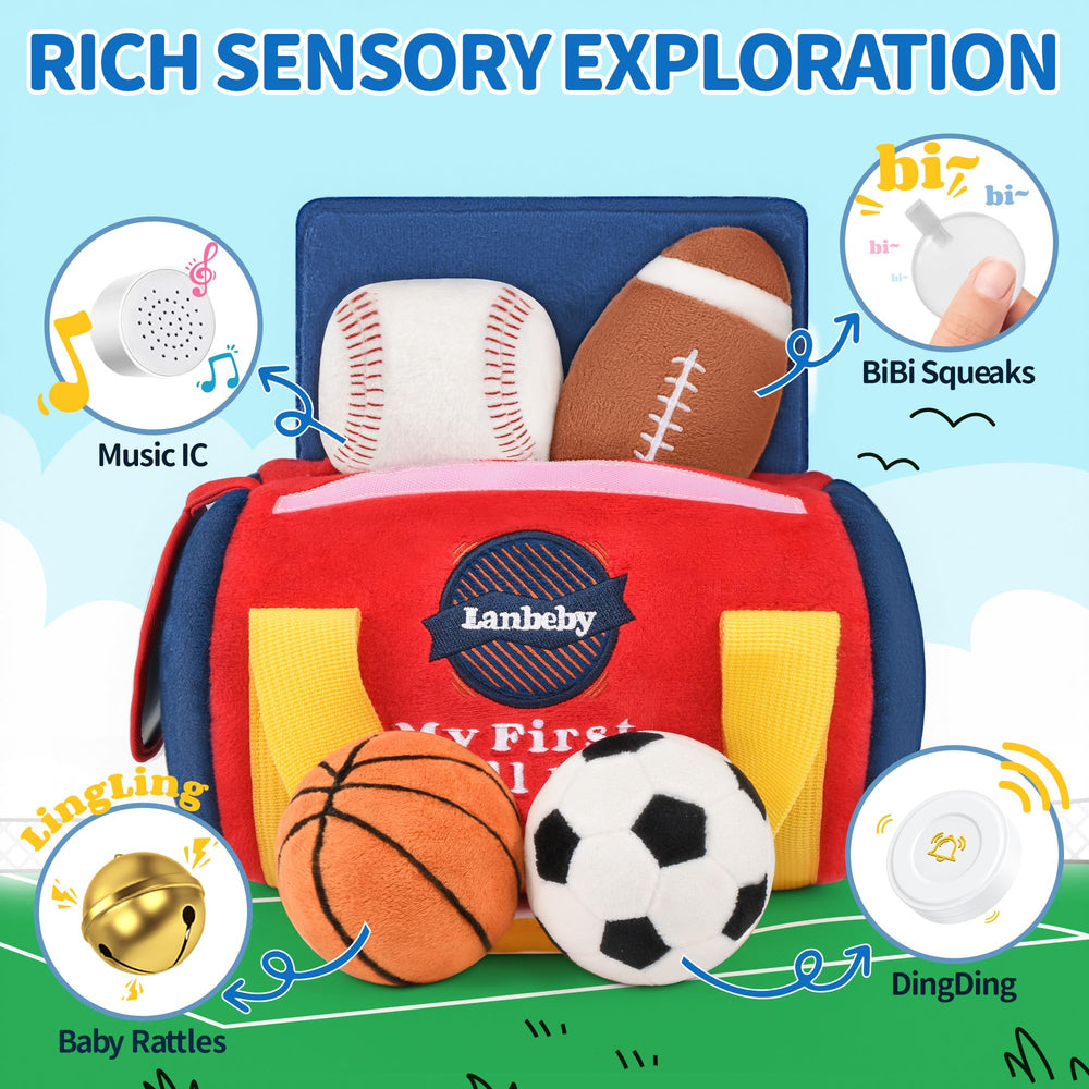 Lanbeby football sensory ball delivering squeaks and textures for engaging play