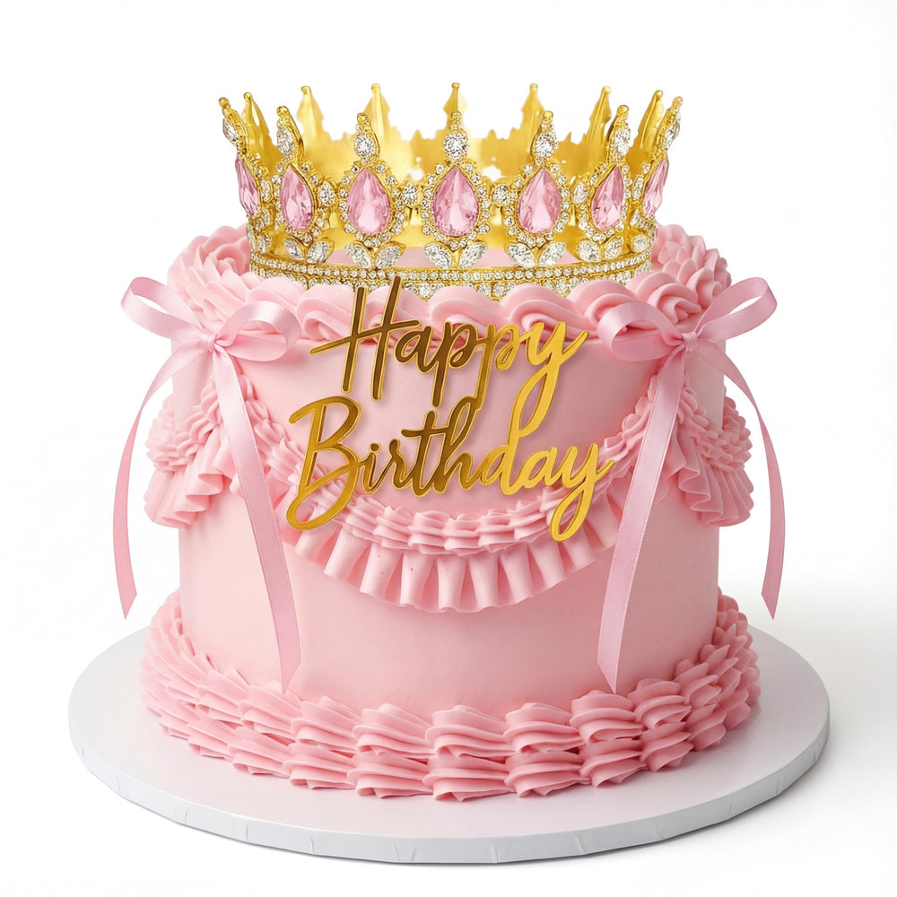 Landical queen crown topper in gold and pink for elegant princess birthday
