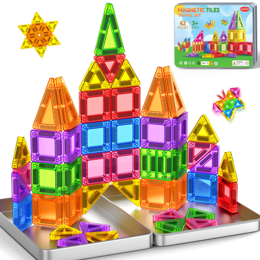 Landtaix mini magnetic tiles travel pack for on-the-go creative building on planes and trains