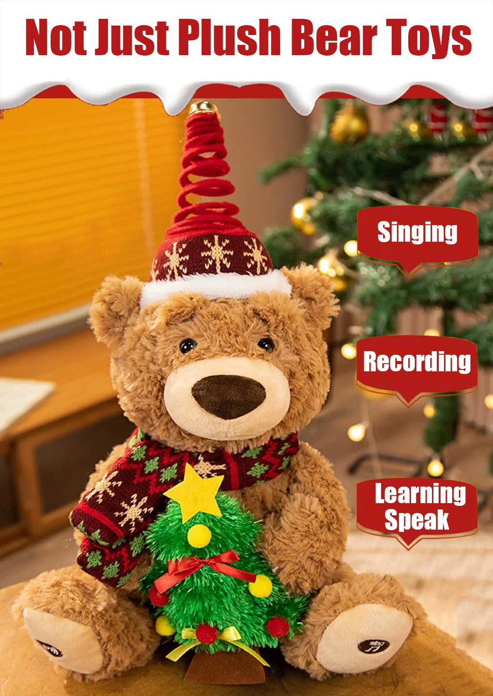 Langxun Christmas Teddy Bear wearing a festive hat for holiday decor appeal.