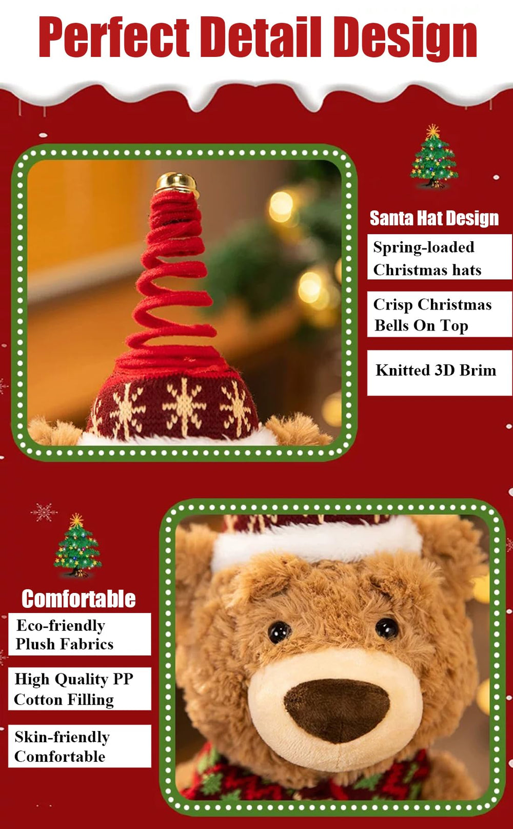 Langxun Teddy Bear with scarf and glowing tree enhances cozy seasonal ambiance.