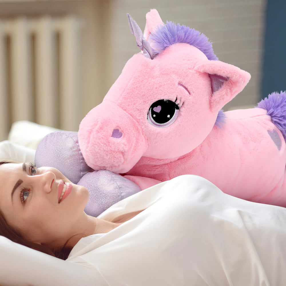 Lanmore 31-inch pink unicorn in packaging, ready-to-gift for birthdays or holidays