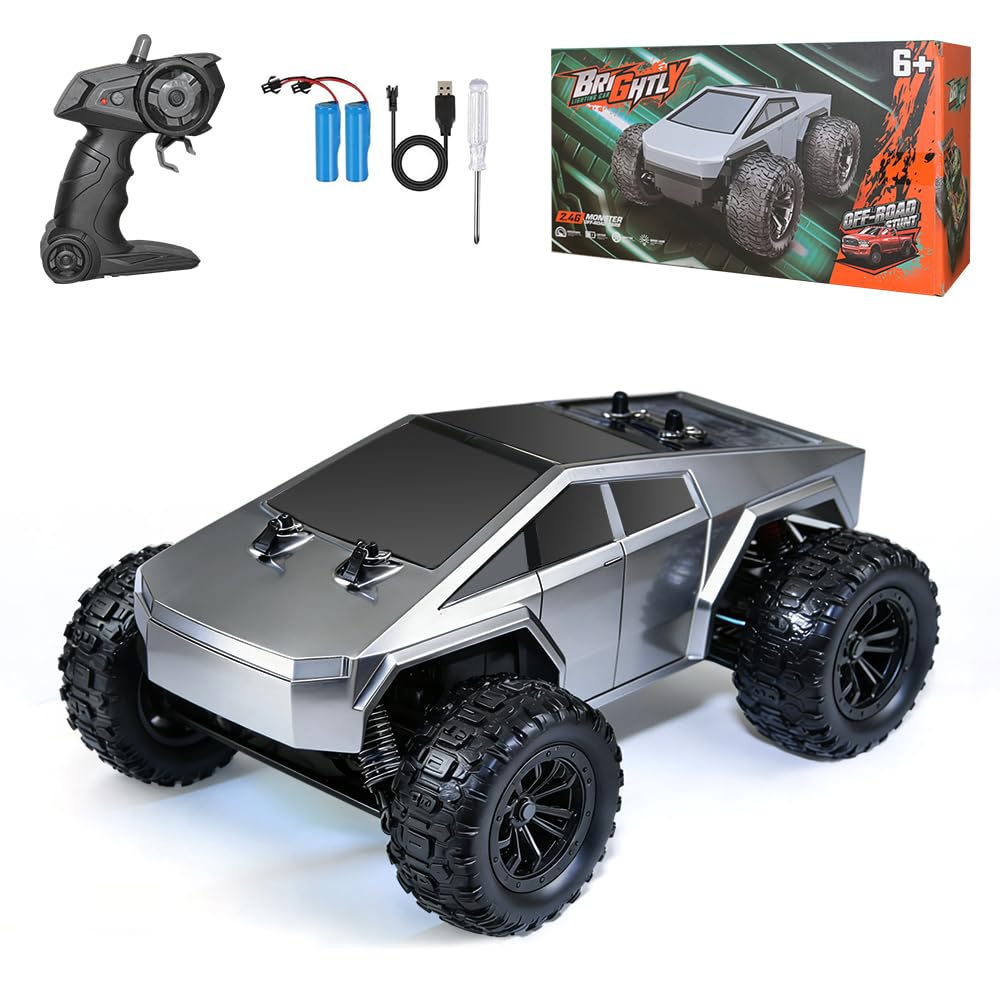 Lanvee 1:18 scale RC pickup truck side view with rugged off-road tires for outdoor adventures
